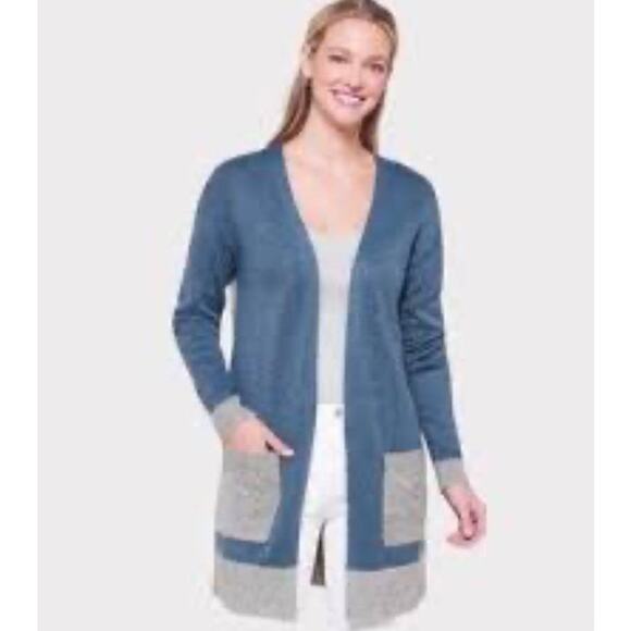 Lety & Me Stitch Fix Open Front Blue and Gray Cardigan - M - Picture 1 of 4